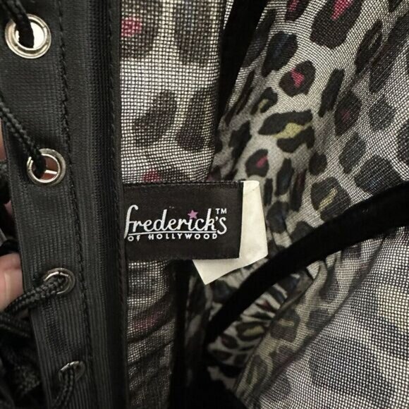 Fredericks Of Hollywood Corset Top Size 38 White Black Leopard Animal Print Lace - Picture 8 of 9